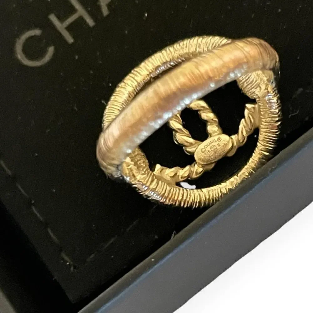 CHANEL CC Gold-Tone Cocktail Ring |Size: 6.5|